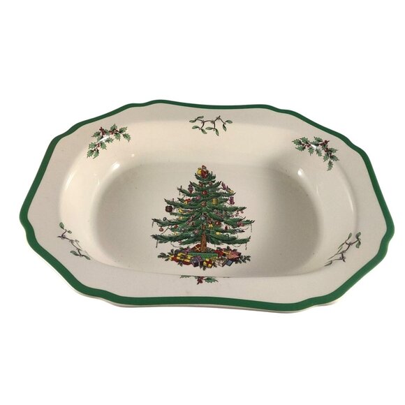 Vintage Spode Christmas Tree Oval 11.5" Dinnerware Vegetable Serving Dish Bowl - Picture 1 of 11